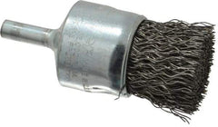 Weiler - 1" Brush Diam, Crimped, End Brush - 1/4" Diam Steel Shank, 22,000 Max RPM - Exact Industrial Supply