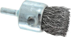 Weiler - 1" Brush Diam, Crimped, End Brush - 1/4" Diam Steel Shank, 22,000 Max RPM - Exact Industrial Supply