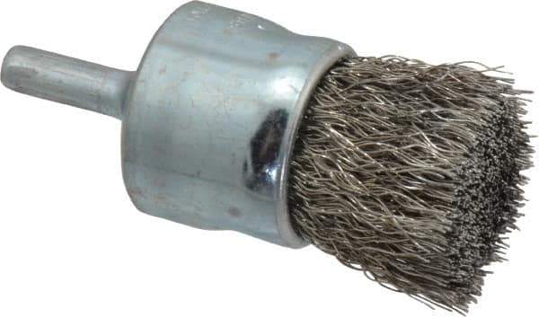 Weiler - 1" Brush Diam, Crimped, End Brush - 1/4" Diam Steel Shank, 22,000 Max RPM - Exact Industrial Supply