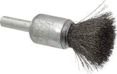 Weiler - 1/2" Brush Diam, Crimped, End Brush - 1/4" Diam Steel Shank, 25,000 Max RPM - Exact Industrial Supply