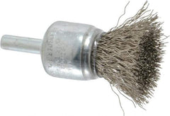 Weiler - 3/4" Brush Diam, Crimped, End Brush - 1/4" Diam Steel Shank, 22,000 Max RPM - Exact Industrial Supply