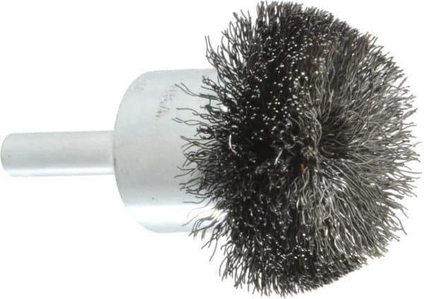 Weiler - 1-1/2" Brush Diam, Crimped, Flared End Brush - 1/4" Diam Shank, 20,000 Max RPM - Exact Industrial Supply