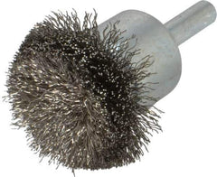 Weiler - 1-1/2" Brush Diam, Crimped, Flared End Brush - 1/4" Diam Shank, 20,000 Max RPM - Exact Industrial Supply