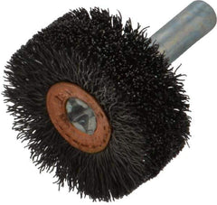 Weiler - 1-1/4" OD, 1/4" Shank Diam, Crimped Steel Wheel Brush - 1/2" Face Width, 3/8" Trim Length, 0.008" Filament Diam, 20,000 RPM - Exact Industrial Supply