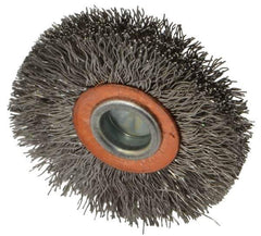 Weiler - 2" OD, 1/4" Shank Diam, Crimped Stainless Steel Wheel Brush - 3/8" Face Width, 1/2" Trim Length, 0.0118" Filament Diam, 20,000 RPM - Exact Industrial Supply