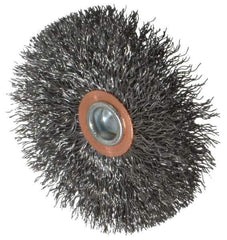 Weiler - 3" OD, 1/4" Shank Diam, Crimped Steel Wheel Brush - 1/2" Face Width, 1" Trim Length, 0.0118" Filament Diam, 20,000 RPM - Exact Industrial Supply