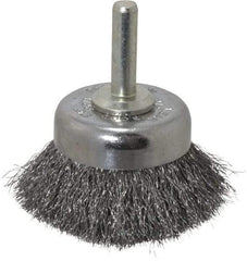 Weiler - 1-3/4" Diam, 1/4" Shank Diam, Steel Fill Cup Brush - 0.006 Wire Diam, 3/4" Trim Length, 13,000 Max RPM - Exact Industrial Supply