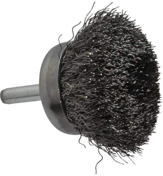 Weiler - 1-3/4" Diam, 1/4" Shank Diam, Steel Fill Cup Brush - 0.0118 Wire Diam, 3/4" Trim Length, 13,000 Max RPM - Exact Industrial Supply