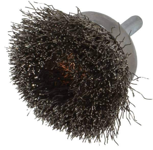 Weiler - 1-3/4" Diam, 1/4" Shank Diam, Stainless Steel Fill Cup Brush - 0.0118 Wire Diam, 3/4" Trim Length, 13,000 Max RPM - Exact Industrial Supply