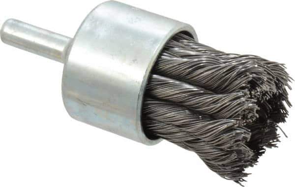 Weiler - 1-1/8" Brush Diam, Knotted, End Brush - 1/4" Diam Shank, 22,000 Max RPM - Exact Industrial Supply
