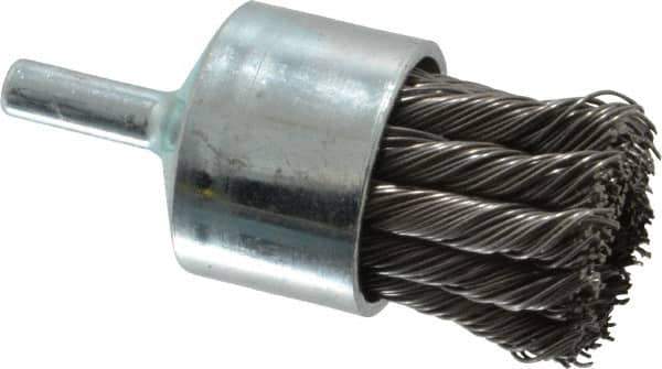 Weiler - 1-1/8" Brush Diam, Knotted, End Brush - 1/4" Diam Shank, 22,000 Max RPM - Exact Industrial Supply