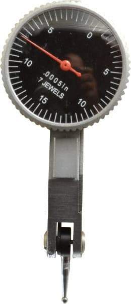 Value Collection - 0.03 Inch Range, 0.0005 Inch Dial Graduation, Horizontal Dial Test Indicator - 1.26 Inch Black Dial, 0-15-0 Dial Reading - Exact Industrial Supply