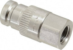 Parker - 1/4 Thread Stainless Steel Hydraulic Hose Valved Coupler - 5,000 psi, 6 GPM - Exact Industrial Supply