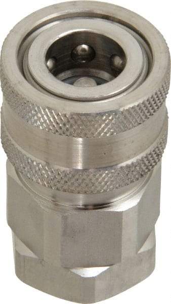 Parker - 1/4 Thread Stainless Steel Hydraulic Hose Valved Coupler - 5,000 psi, 8 GPM - Exact Industrial Supply