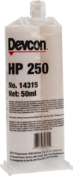 Devcon - 50 mL Cartridge Two Part Epoxy - 65 min Working Time, 3,200 psi Shear Strength, Series HP250 - Exact Industrial Supply