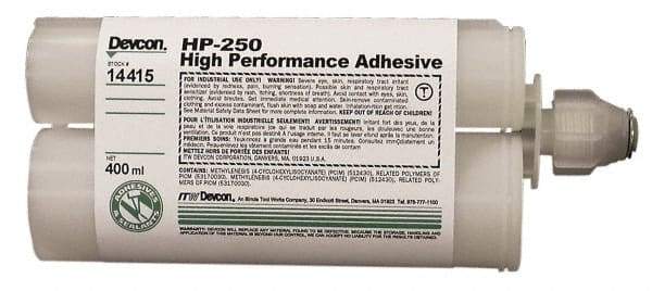 Devcon - 400 mL Cartridge Two Part Epoxy - 65 min Working Time, 3,200 psi Shear Strength, Series HP250 - Exact Industrial Supply