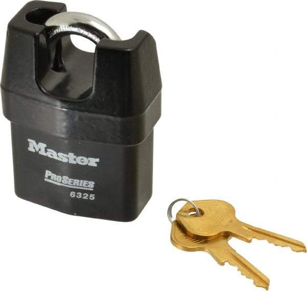 Master Lock - 3/4" Shackle Clearance, Keyed Different Padlock - 3/8" Shackle Width, 3/8" Shackle Diam, Laminated Steel - Exact Industrial Supply