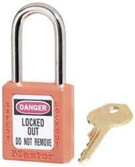 Master Lock - Keyed Alike Conductive Lockout Padlock - 1-1/2" Shackle Clearance, 1/4" Shackle Diam, 1-3/4" Body Height x 1-1/2" Body Width, Orange, 6 Pins - Exact Industrial Supply