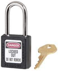 Master Lock - Keyed Alike Conductive Lockout Padlock - 1-1/2" Shackle Clearance, 1/4" Shackle Diam, 1-3/4" Body Height x 1-1/2" Body Width, Black, 6 Pins - Exact Industrial Supply