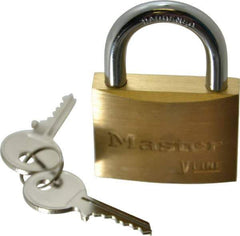 Master Lock - 15/16" Shackle Clearance, Keyed Different Padlock - 9/32" Shackle Diam, Brass - Exact Industrial Supply