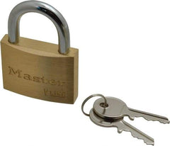 Master Lock - 15/16" Shackle Clearance, Keyed Alike Padlock - 9/32" Shackle Diam, Brass - Exact Industrial Supply