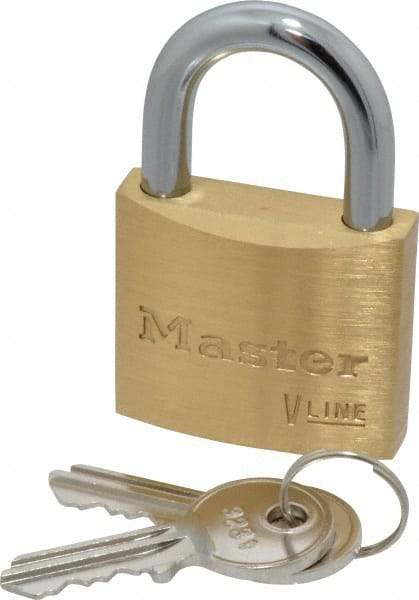 Master Lock - 13/16" Shackle Clearance, Keyed Alike Padlock - 1/4" Shackle Diam, Brass - Exact Industrial Supply