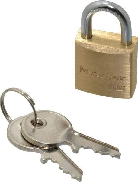 Master Lock - 7/16" Shackle Clearance, Keyed Alike Padlock - 5/32" Shackle Diam, Brass - Exact Industrial Supply