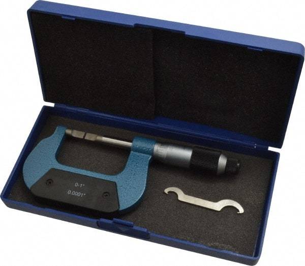 Value Collection - 0" to 1" Mechanical Enamel Coated Blade Micrometer - 0.0001" Graduation, 0.0276" Blade Thickness, Ratchet-Friction Thimble - Exact Industrial Supply