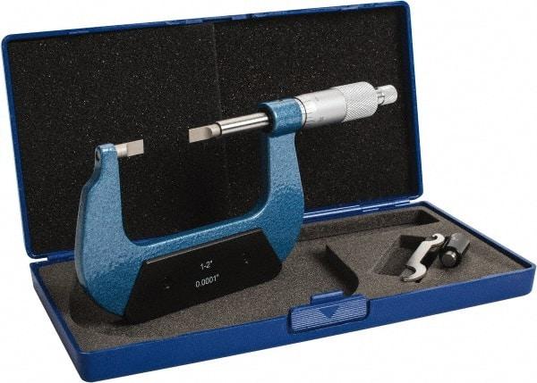 Value Collection - 1" to 2" Mechanical Enamel Coated Blade Micrometer - 0.0001" Graduation, 0.0276" Blade Thickness, Ratchet-Friction Thimble - Exact Industrial Supply