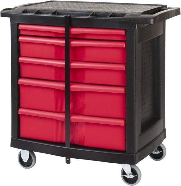 Rubbermaid - 250 Lb Capacity, 5 Drawer Mobile Workstation - 30-1/2" Wide x 20-1/4" Deep x 33-5/8" High, Plastic - Exact Industrial Supply