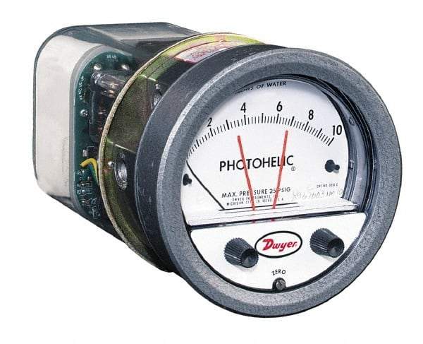 Dwyer - 25 Max psi, 2% Accuracy, NPT Thread Photohelic Pressure Switch - 1/8 Inch Thread, -1/2 to 1/2 Inch Water Column, 120°F Max - Exact Industrial Supply