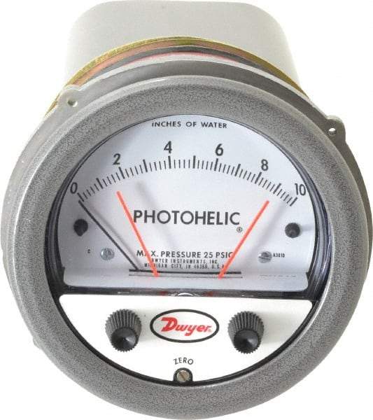 Dwyer - 25 Max psi, 2% Accuracy, NPT Thread Photohelic Pressure Switch - 1/8 Inch Thread, 10 Inch Water Column, 120°F Max - Exact Industrial Supply