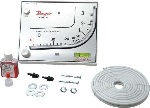 Dwyer - 10 Max psi, 3% Accuracy, Plastic Manometer - 10 Maximum PSI, 3 Inch Water Column, 140°F Max - Exact Industrial Supply