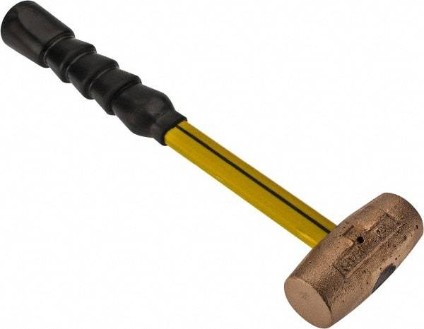 No-Mar - 3 Lb Head 1-1/2" Face Brass Hammer - Fiberglass Handle - Exact Industrial Supply