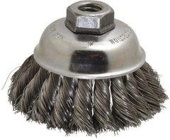 Anderson - 3-1/2" Diam, 5/8-11 Threaded Arbor, Steel Fill Cup Brush - 0.014 Wire Diam, 1-1/4" Trim Length, 9,000 Max RPM - Exact Industrial Supply