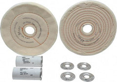 Dico - 6" Diam Cushion Sewn, Spiral Sewn Buffing Wheel Set - 1/2 - 1" Arbor Hole, Emery - Exact Industrial Supply