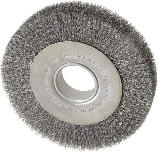 Anderson - 8" OD, 2" Arbor Hole, Crimped Steel Wheel Brush - 1-5/8" Face Width, 1-1/2" Trim Length, 0.0118" Filament Diam, 4,500 RPM - Exact Industrial Supply