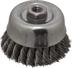 Anderson - 4" Diam, 5/8-11 Threaded Arbor, Steel Fill Cup Brush - 0.02 Wire Diam, 1-1/4" Trim Length, 9,000 Max RPM - Exact Industrial Supply