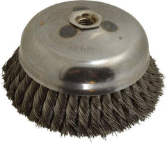 Anderson - 6" Diam, 5/8-11 Threaded Arbor, Steel Fill Cup Brush - 0.02 Wire Diam, 1-3/8" Trim Length, 6,000 Max RPM - Exact Industrial Supply
