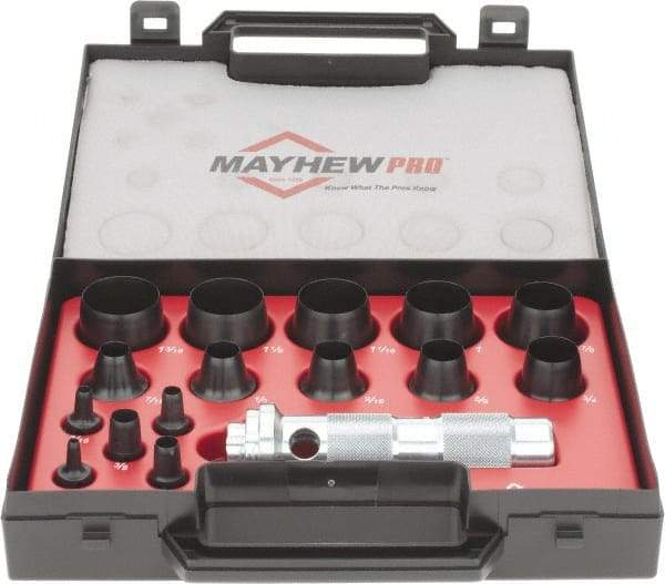 Mayhew - 16 Piece, 1/8 to 1-3/16", Hollow Punch Set - Comes in Plastic Case - Exact Industrial Supply