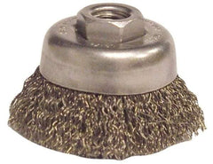 Anderson - 6" Diam, 5/8-11 Threaded Arbor, Steel Fill Cup Brush - 0.014 Wire Diam, 1-1/2" Trim Length, 6,000 Max RPM - Exact Industrial Supply
