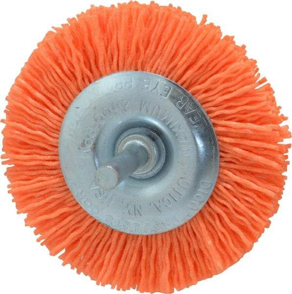 Dico - 3" OD, 1/4" Shank Diam, Crimped Nylon Wheel Brush - 3/8" Face Width - Exact Industrial Supply