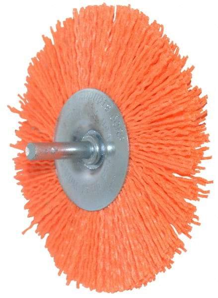 Dico - 4" OD, 1/4" Shank Diam, Crimped Nylon Wheel Brush - 3/8" Face Width - Exact Industrial Supply