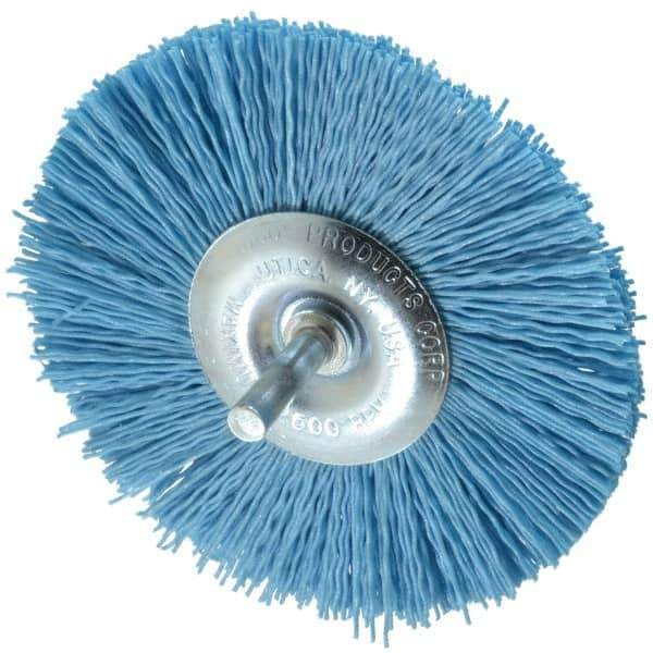 Dico - 4" OD, 1/4" Shank Diam, Crimped Nylon Wheel Brush - 3/8" Face Width - Exact Industrial Supply