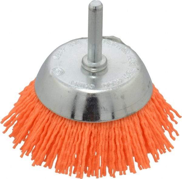 Dico - 2-1/2" Diam, 1/4" Shank Diam, Nylon Fill Cup Brush - Aluminum Oxide Abrasive Material, 0.04 Wire Diam - Exact Industrial Supply