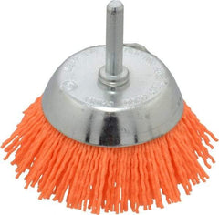 Dico - 2-1/2" Diam, 1/4" Shank Diam, Nylon Fill Cup Brush - Aluminum Oxide Abrasive Material, 0.04 Wire Diam - Exact Industrial Supply