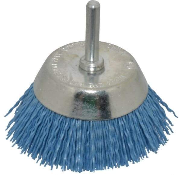 Dico - 2-1/2" Diam, 1/4" Shank Diam, Nylon Fill Cup Brush - Aluminum Oxide Abrasive Material, 0.03 Wire Diam - Exact Industrial Supply