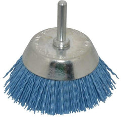 Dico - 2-1/2" Diam, 1/4" Shank Diam, Nylon Fill Cup Brush - Aluminum Oxide Abrasive Material, 0.03 Wire Diam - Exact Industrial Supply