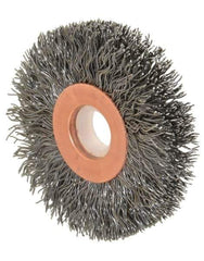 Anderson - 2" OD, 1/2" Arbor Hole, Crimped Steel Wheel Brush - 1/4" Face Width, 1/2" Trim Length, 0.0118" Filament Diam, 20,000 RPM - Exact Industrial Supply
