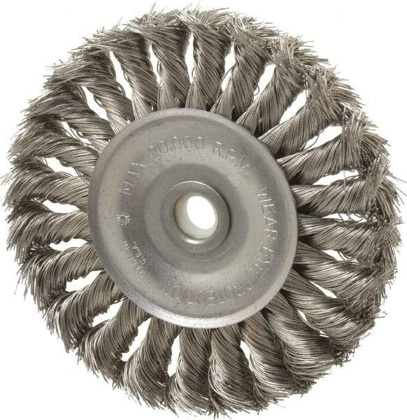 Anderson - 4" OD, 1/2" Arbor Hole, Knotted Stainless Steel Wheel Brush - 1/2" Face Width, 1" Trim Length, 0.014" Filament Diam, 20,000 RPM - Exact Industrial Supply